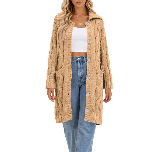 Womens Cable Knit Cardigan Sweaters Oversized-Light Yellow L