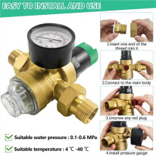 2X Water Pressure Regulator 1/2 Inch, Water Pressure Regulator with Water Pressure Gauge and Mesh Filter