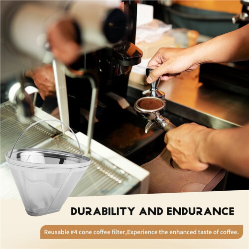 Stainless Steel Coffee Filter, Suitable for Coffee Filter Replacement, 4 Cone Permanent Coffee Filter 2Pcs 2