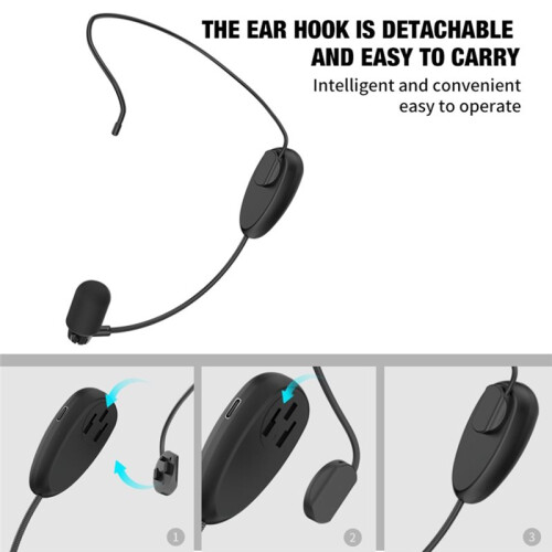 2.4G UHF Wireless Microphone Headset with Handheld Transmitter and Rechargeable Receiver for Teaching, Speech, Amplifier 1