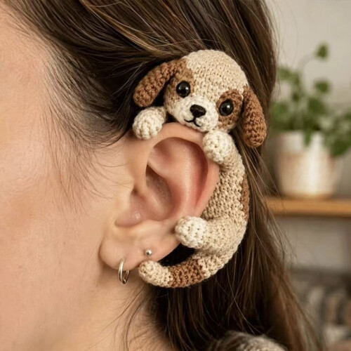 Animal clip-on ear accessory with crochet texture for cute-2 2
