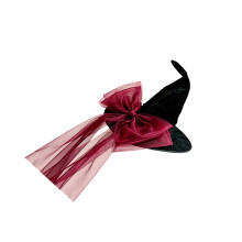 Black Witch Hat with Mesh Tails for Cosplay and Party-Claret