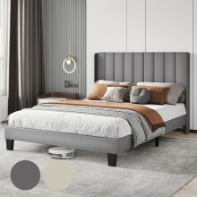 (Beige-Double/4FT6) Levede Plush Upholstered Panel Bed Dbl/King