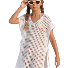Girls Beach Cover Up with Open Mesh for Pool Days and-8T White