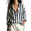 Women's Striped Button Down Shirt Long Sleeve-Navy Blue M 1