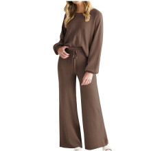 Women's two-piece tracksuit set: loose-fitting knit-Coffee XL