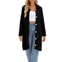 Womens Cable Knit Cardigan Sweaters Oversized Collar-Black 4XL