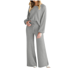 Women's two-piece tracksuit set: loose-fitting knit-Gray XL