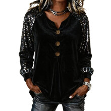 Women's long-sleeved top, shimmering belted top,-Black S
