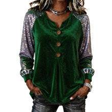 Women's long-sleeved top, shimmering belted top,-Green M