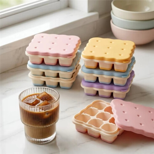 4Pcs 9-Grid Cookie Shape Plastic Mold with Lid Reusable PP Maker Tray for Cold Drinks Whisky Bar Kitchen Accessories 1