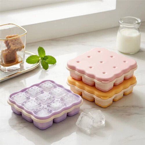 4Pcs 9-Grid Cookie Shape Plastic Mold with Lid Reusable PP Maker Tray for Cold Drinks Whisky Bar Kitchen Accessories 2