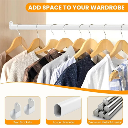 Varão de Closet Oval Ajustável de 18 A 40 Polegadas, Barra de Pendurar Guarda-Roupa com Suportes de Extremidade de 1 Polegada de Diâmetro