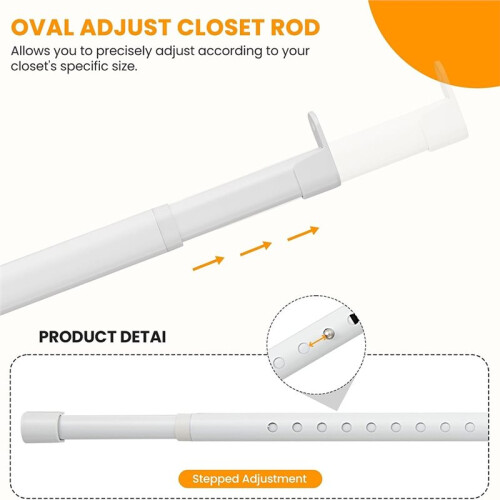 Varão de Closet Oval Ajustável de 18 A 40 Polegadas, Barra de Pendurar Guarda-Roupa com Suportes de Extremidade de 1 Polegada de Diâmetro 2