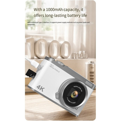 Câmera Digital 32G 4K HD para Crianças Câmera de Vlogging 48MP Autofoco Camcorder Portátil de Vídeo Retro de 2,4 Polegadas C 1