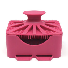 4-in-1 Silicone Shower Brush Multifunctional Bath Scrub Brush with Soap Lathering Roller and Drain Storage Box Rose-