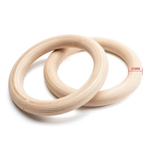 2Pcs Anéis de Ginástica de Madeira Portáteis Anéis de Ginástica de Madeira para Treinamento de Força em Casa Exercícios de Pull Ups 32MM 1