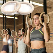 2Pcs Wooden Portable Gymnastics Rings Wood Gymnastics Rings for Home Gym Strength Training Body Pull Ups Exercise 32MM