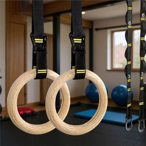 2Pcs Anéis de Ginástica de Madeira Portáteis Anéis de Ginástica de Madeira para Treinamento de Força em Casa Exercícios de Pull Ups 32MM 2