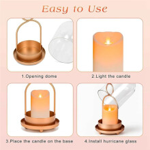 5" & 4" Hurricane Glass Candle Holders, Set of 2 Metal Candle Holder with Handmade Sturdy Glass Dome, Candle Lantern