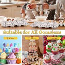 Moule à Muffins, Moule à Cupcakes en Acier Inoxydable avec 12 Tasses de Taille Régulière, 13,8" X 10,4" Plateau à Œufs Antiadhésif en Métal
