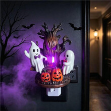 Halloween Seesaw Night Light Spooky Resin Tabletop Lamp Plug in Desktop Ornament Creepy Indoor Decor US Plug L
