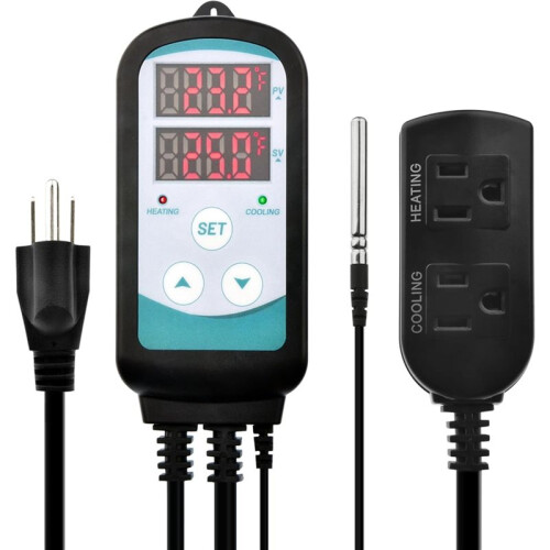 2X Digital Temperature Controller,Digital Temperature Controlled ,Greenhouse Heater with Thermostat US Plug 2