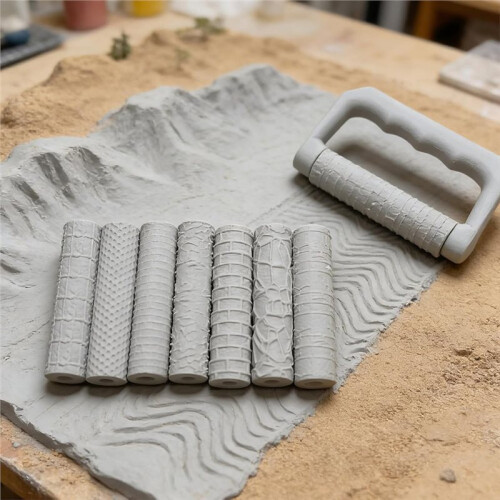 9 Pcs Clay Texture Roller, Printed Miniature Sculpting Tools with 8 Pattern and Handle Texture Roller for Clay Art 1