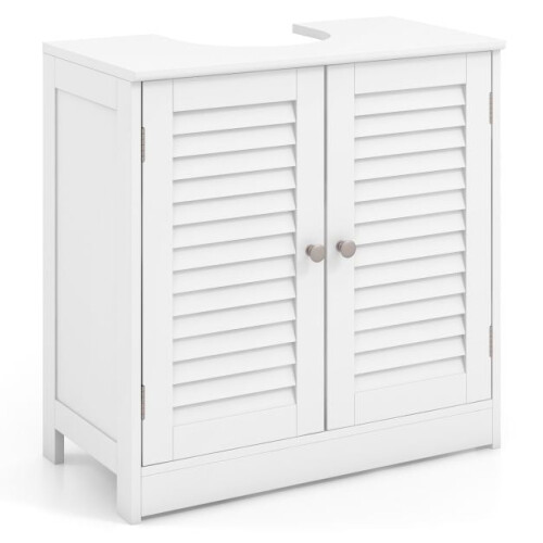 White Bathroom Vanity Cabinet with Shutter Doors, 60x30x60 cm 1
