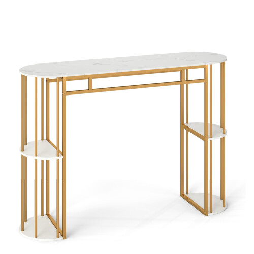 Marble-Look Bar Table, 150cm, Gold Frame, 4 Shelves 2