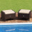 Set of 2 Brown Rattan Pouf Stools with Cushions 3