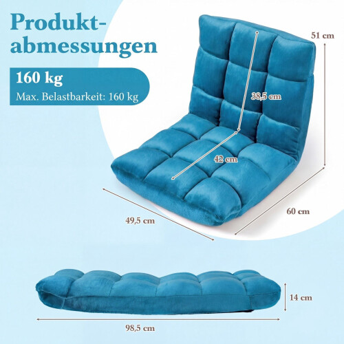 Folding Floor Chair, Dark Blue, 14-Position Adjustable 1