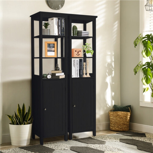 Tall Black Bathroom Cabinet with Adjustable Shelves, MDF 2
