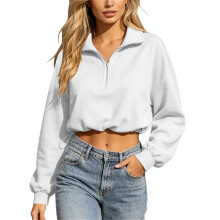 Cropped Sweatshirts for Women Long Sleeve Half Zip-White L