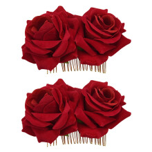 2X Rose Flower Hair Clip Slide Flamenco Dancer Pin Flower Brooch Lady Hair Styling Clip Hair Accessories