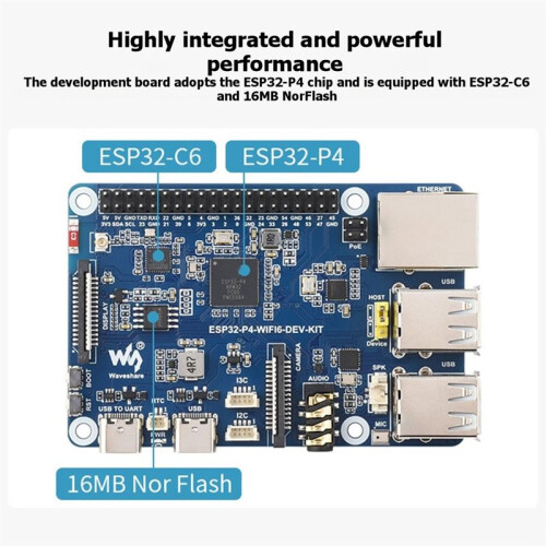 Waveshare ESP32-P4 Multimedia Development Board with Onboard ESP32-P4 MCU and ESP32-C6 Supporting Wi-Fi 6/ W/Speaker 1