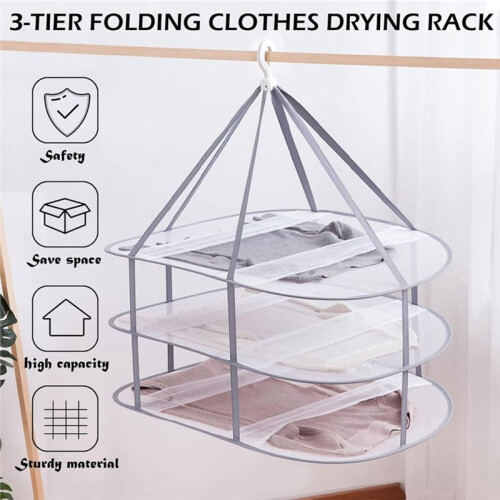 2 Pcs 3 Tier Folding Mesh Clothes Drying Rack, Stackable Sweater Drying Rack with Internal Fixation, Portable Hanging 2