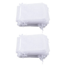 100 Pieces 4 by 6 Inch Organza Gift Bags Drawstring Jewelry Pouches Wedding Party Favor Bags (White)