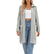 Womens Cable Knit Cardigan Sweaters Oversized Collar-Gray 5XL