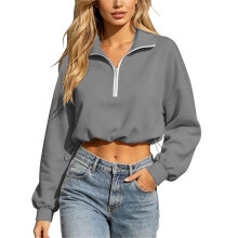 Cropped Sweatshirts for Women Long Sleeve Half Zip-Gray S