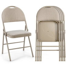4 sedie pieghevoli beige, struttura in metallo, seduta imbottita