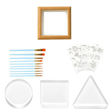 Reusable Gel Printmaking Kit with 3 Types of 2.95-Inch Gel Print Brush Templates and Wooden Frame