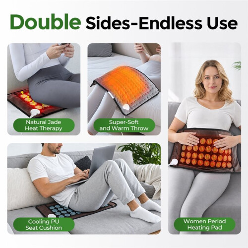 9-Level Temperature Control,4-Level Timer,36 Jade-Stone Imitation PU Leather Ultra-Soft Double-Sided Heating Pad EU Plug 2
