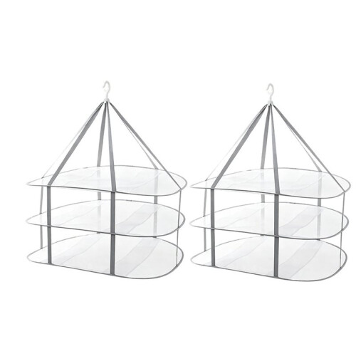 2 Pcs 3 Tier Folding Mesh Clothes Drying Rack, Stackable Sweater Drying Rack with Internal Fixation, Portable Hanging