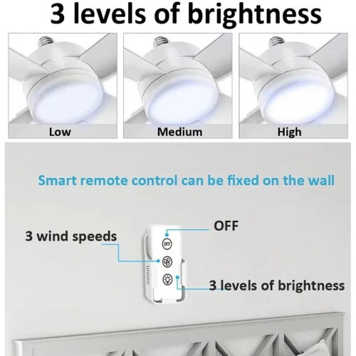Socket Fan Light with Remote Control, Portable, Easy to Install Ceiling Fan Replacement for Bedroom, Kitchen,Living Room