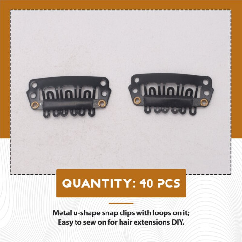 40pcs U-shaped clamp For Hair Extensions Wig Clips DIY Comb Black Frame