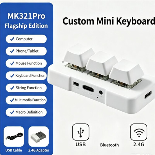 3 Keys Wireless Macro Keypad, RGB Mechanical Programmable  Keyboard USB 2.4G 1