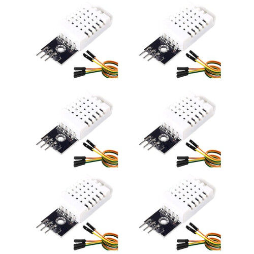 6 Set Temperature Humidity Sensor Module Digital Temperature Humidity Sensor 3.3V-5V with Wires, DHT22