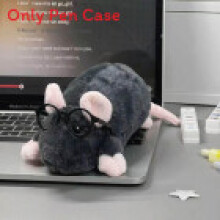 (Black Glasses) Mouse Cute Cartoon Pencil Case Made Of Plush With Large Storage Use Student Teen
