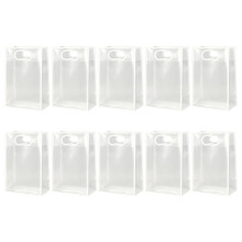 10 Pack Clear Plastic Gift Bags with Handles, Reusable Clear Goodie Bags for Birthday, Wedding, Baby Shower Favors White